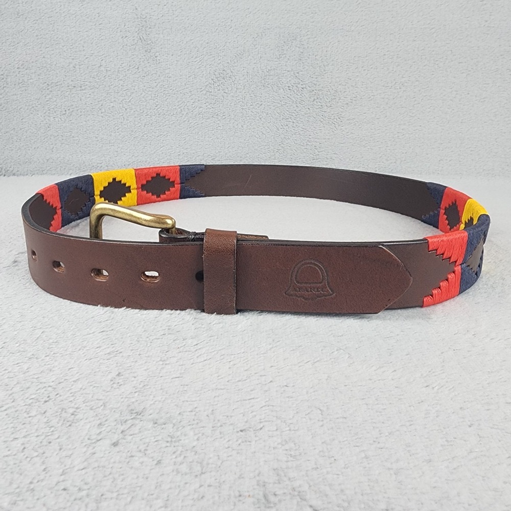 Arandu Leather Belt Mens 38 Brown Polo Style Woven Colorful Western Cowboy